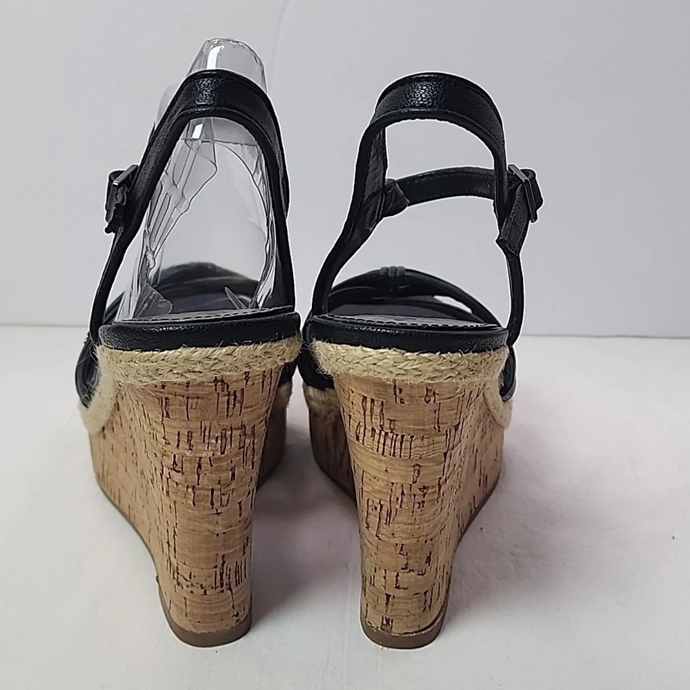 NWT Fergalicious By Fergie Black Wedge Sandals Size 6 4.5